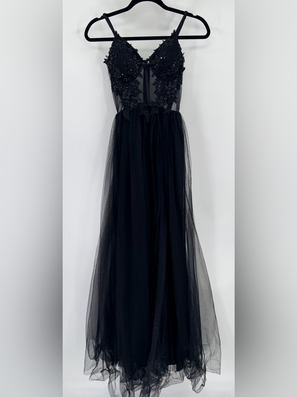 Midnight Doll Black Lace Corset Maxi Gown Dress Formal Wedding Guest Size 0 - Picture 2 of 4